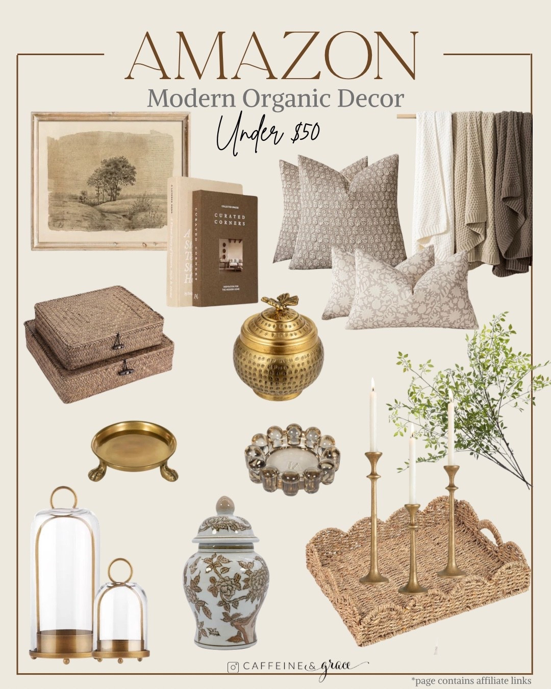 Amazon home favorites that give you the modern organic look without the designer price tag 🤍 These affordable decor finds under $50 instantly make your space feel warm, elevated, and cozy. From rattan boxes and woven trays to soft neutral pillows, textured blankets, gold accents, greenery, and minimal art — these are the perfect pieces for styling shelves, coffee tables, dressers, and consoles. Luxury-inspired decor that looks high-end while staying budget friendly.

#LTKHome