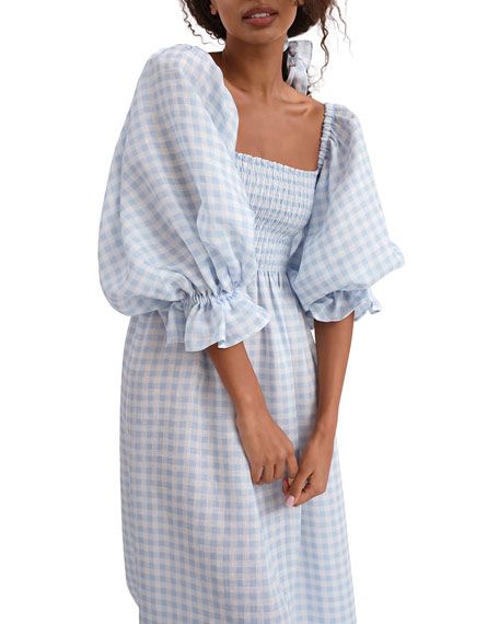 Sleeper Atlanta Gingham Balloon-Sleeve Dress | Neiman Marcus