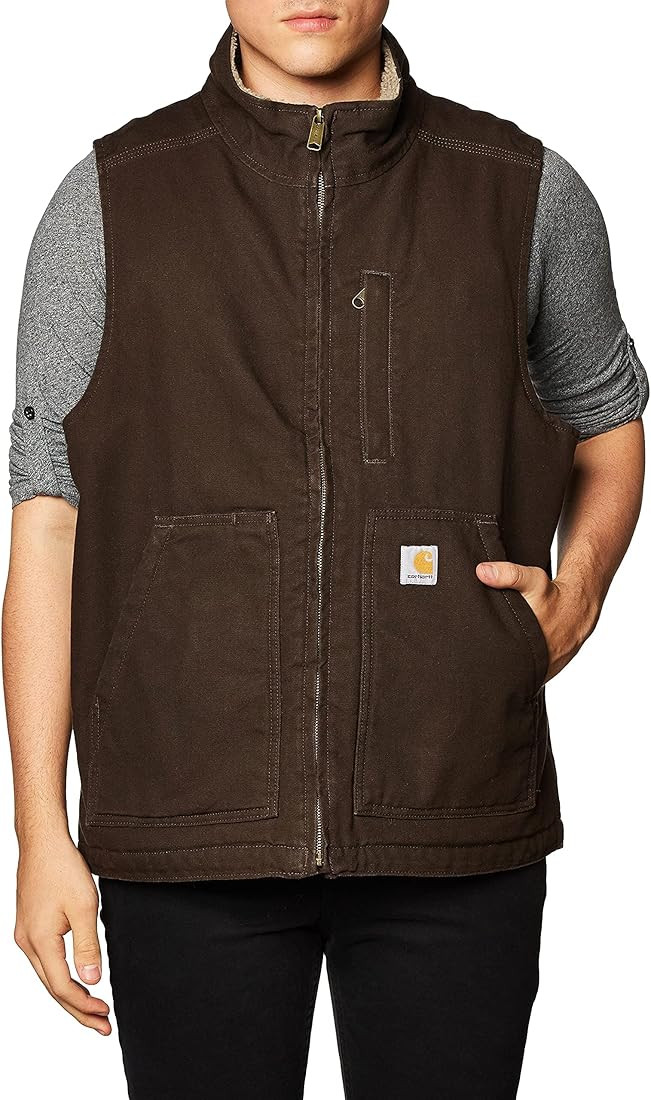 Carhartt Men's Loose Fit Washed Duck Sherpa-Lined Mock-Neck Vest | Amazon (US)