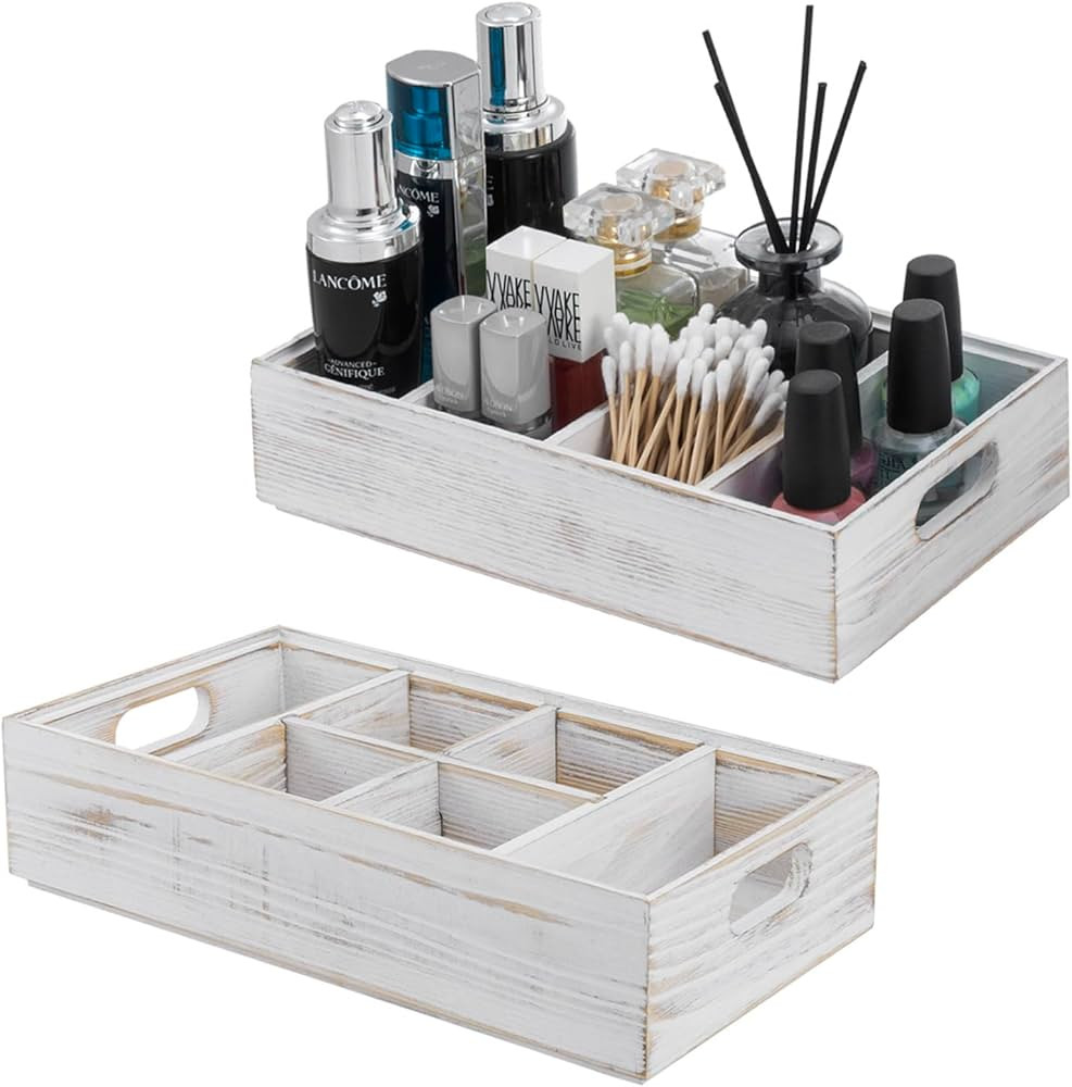 MyGift Shabby White Washed Solid Wood Stackable Modular Vanity Storage Organizer Box, Decorative ... | Amazon (US)