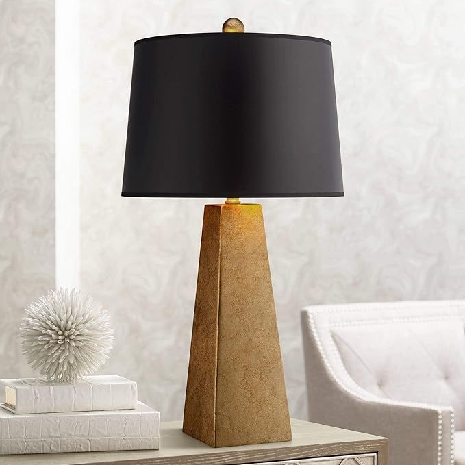 Modern Contemporary Luxury Style Table Lamp Obelisk 26" High Gold Foil Black Paper Drum Shade Dec... | Amazon (US)
