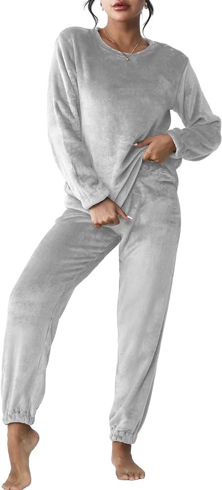Ekouaer 2023 Women Fleece Pajama Sets Long Sleeve Tops and Pants PJ Sets Joggers Plush Loungewear... | Amazon (US)