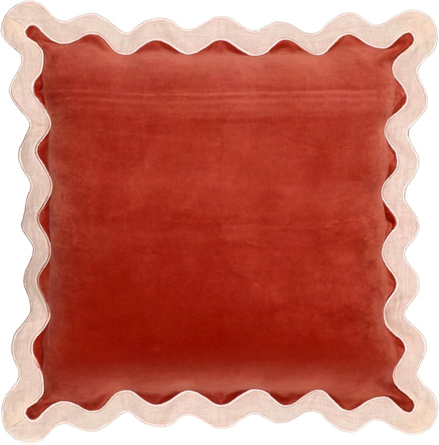 Tov Furniture Scalloped Edge Cream and Rust Cotton Velvet Throw Pillow | Amazon (US)