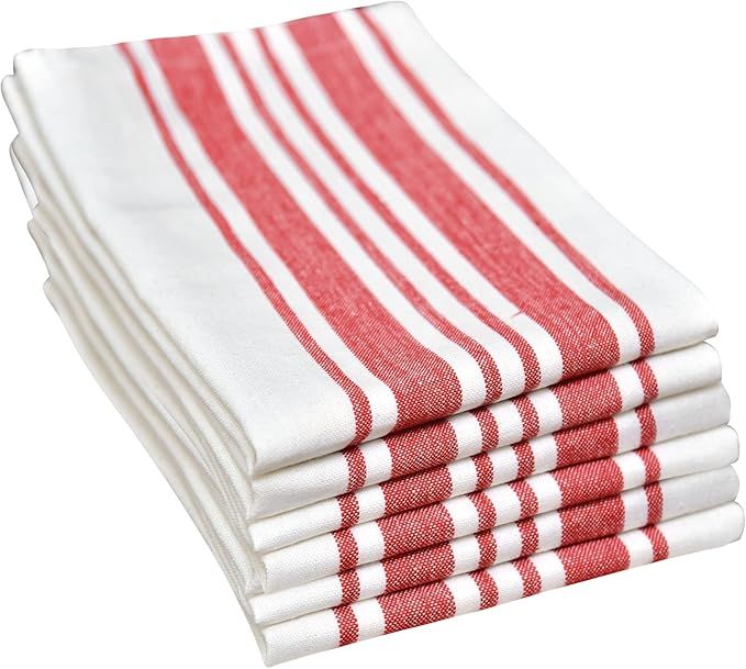 Farmhouse Napkins Cloth Set of 6 - Red Kitchen Napkins - Cotton Napkins - Striped Cotton Napkins ... | Amazon (US)