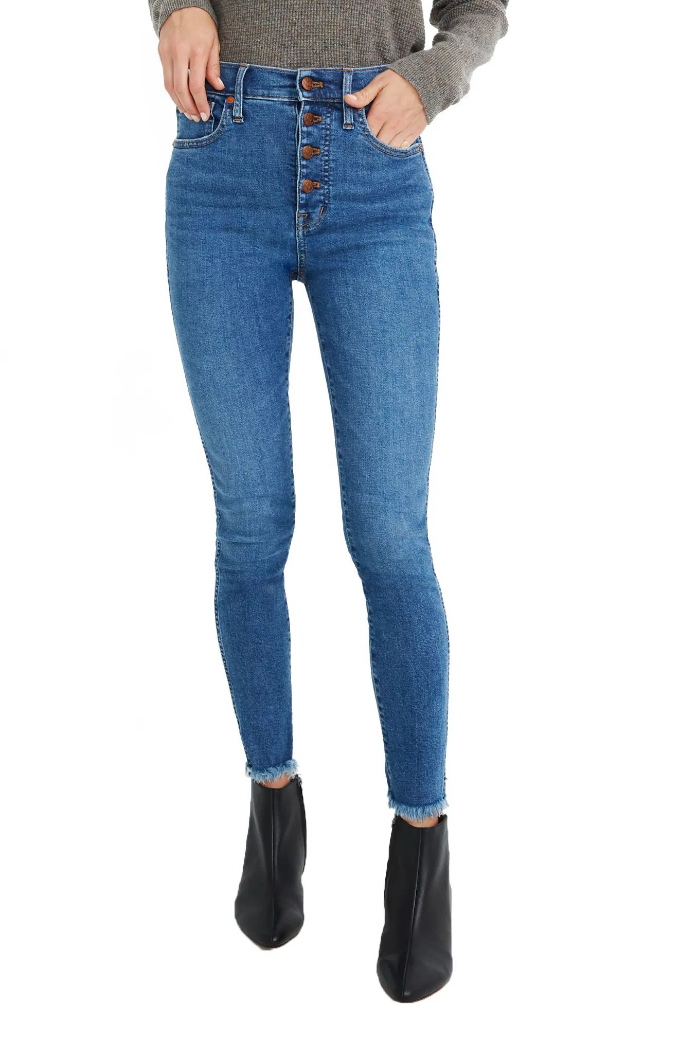 Women's Madewell 10-Inch High-Rise Skinny Jeans: Button-Front Edition, Size 24 - Blue | Nordstrom