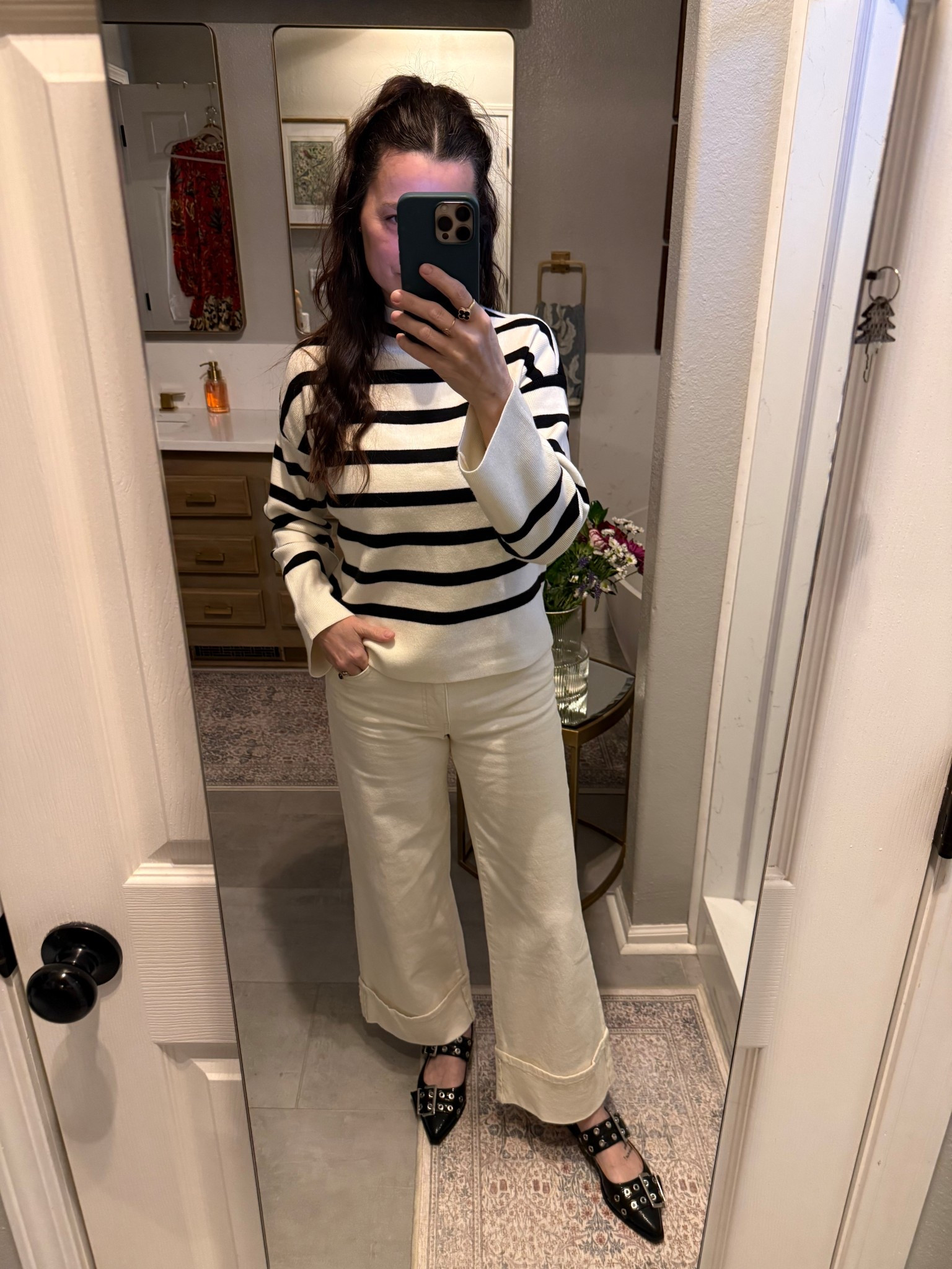 ⚡️ Effortless. Chic. French-girl timeless. ⚡️

This black-and-cream striped sweater + creamy wide-leg pant combo is the kind of outfit that makes people stop you and say, “Where did you get that?” It’s classic, elevated, and unbelievably comfy — the perfect blend of polished + easy.

And can we talk about the shoes?! The studded black flats add just the right amount of edge to keep the whole look feeling modern and cool.

If you've been wanting an outfit that instantly makes you feel put-together (without trying)… this is it. ✨

👇 Grab your favorites before sizes disappear!

#ChicBasics #TimelessStyle #OOTD #EffortlessElegance

#LTKWorkwear #LTKootd #LTKPetite