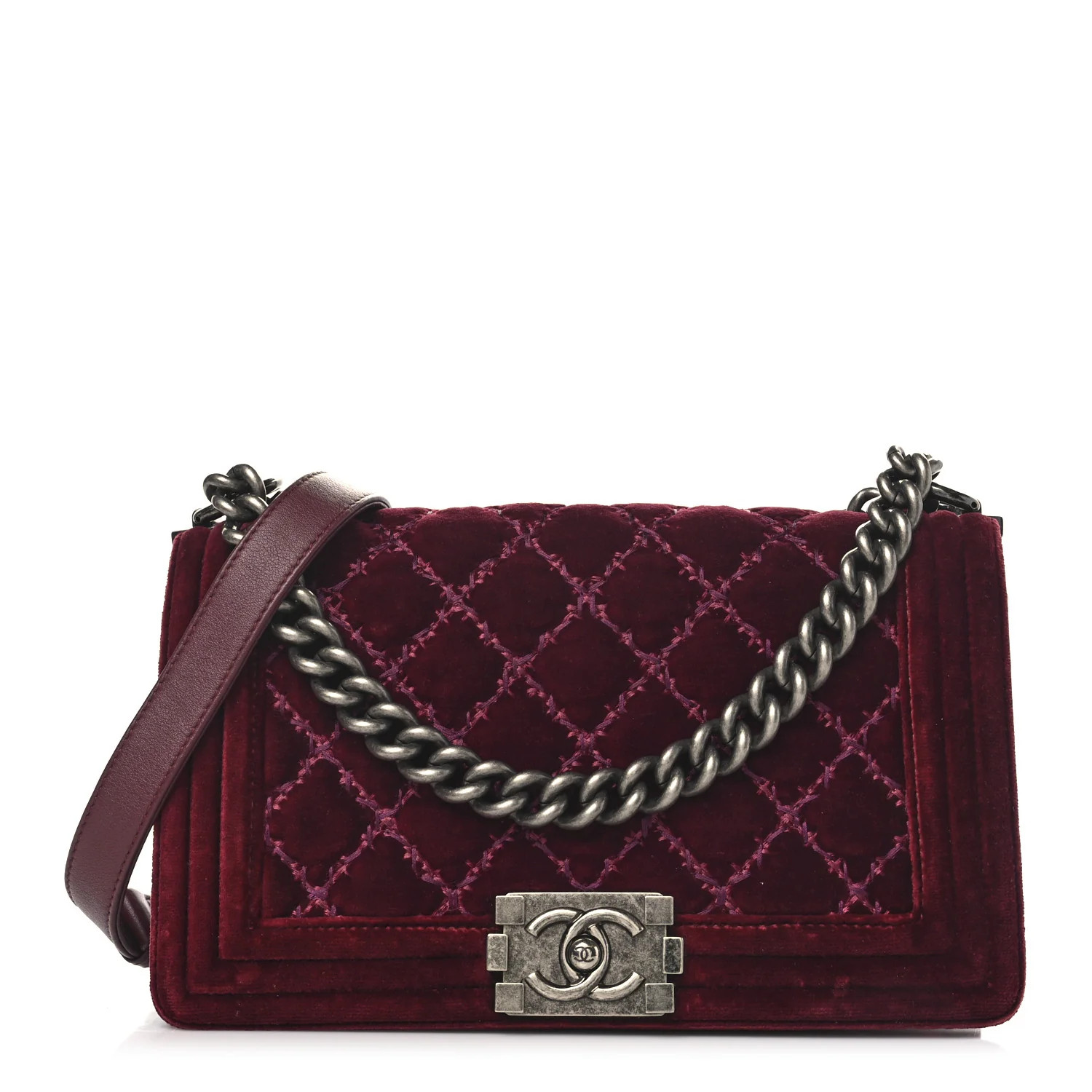 Velvet Tweed Quilted Medium Boy Flap Burgundy | FASHIONPHILE (US)