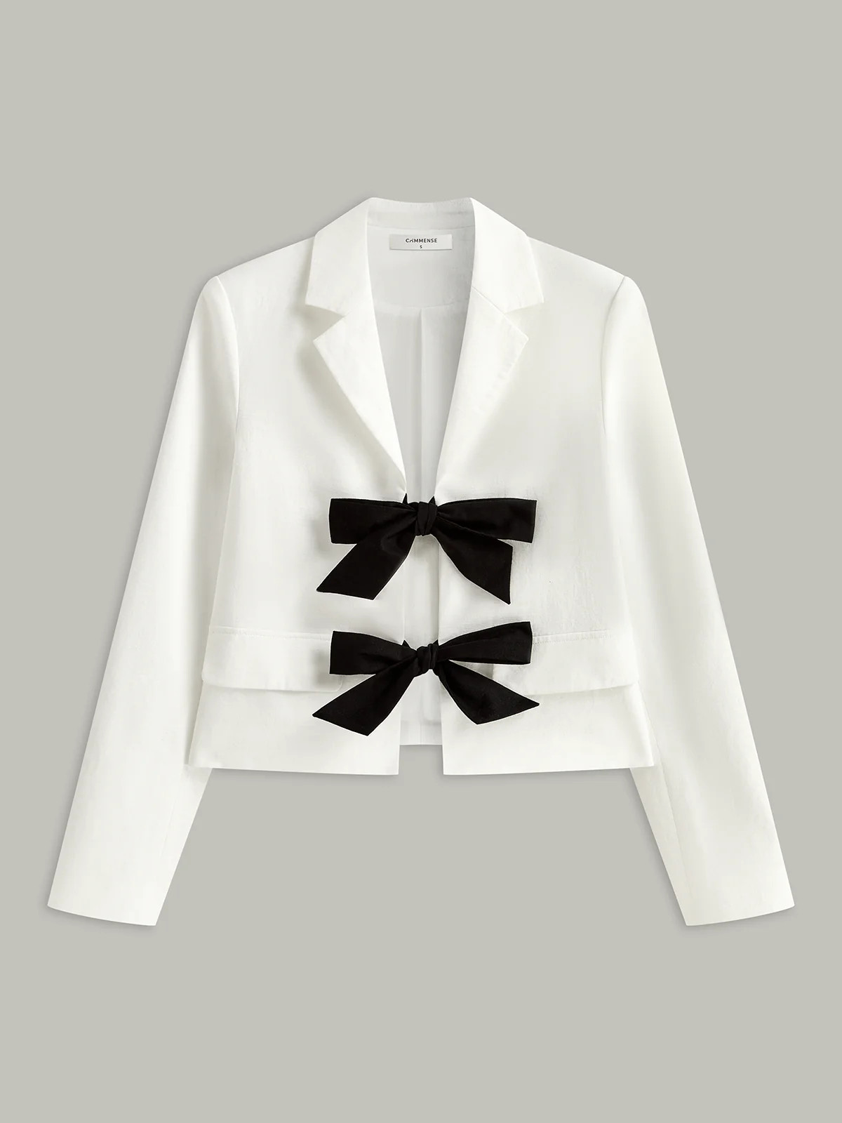 Cotton & Linen Cropped Blazer with Bow | Commense