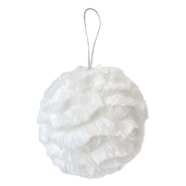 Providence Silver White Faux Fur Ball Ornament, 4" | At Home