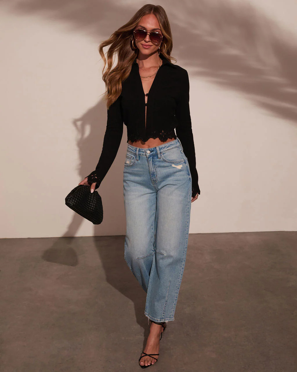 Desert Rose Eyelet Trim Collared Top | VICI