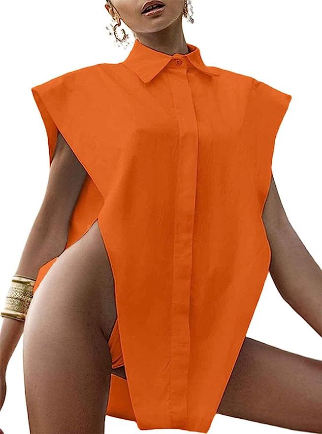 Avanova Women's Sleeveless Collar Neck Sexy Hollow Out Asymmetrical Loose Tank Top | Amazon (US)