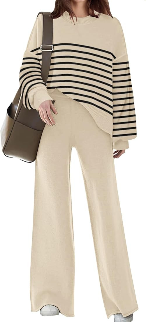 Disamer Womens 2 Piece Outfits Sweater Set Long Sleeve Knit Pullover Sweater Top Wide Leg Pants L... | Amazon (US)