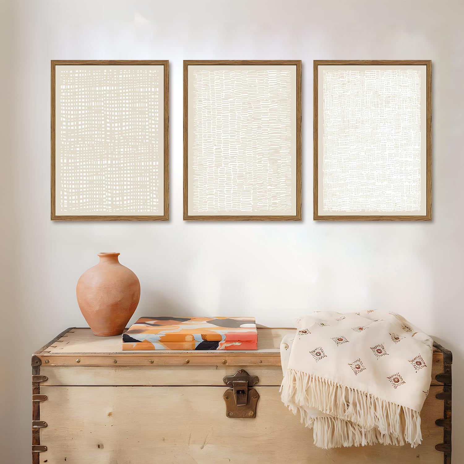 Neutral Beige Wall Art Set of 3, Mid Century Beige and White Wall Decor, Minimalist Modern Abstra... | Amazon (US)
