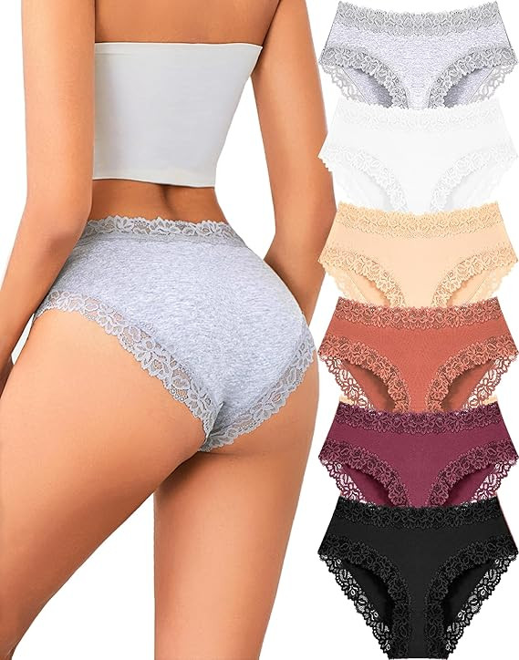 Womens Cotton Underwear Cheeky Bikini Panties for Women Sexy Lace Briefs Soft Stretch Underwear P... | Amazon (US)