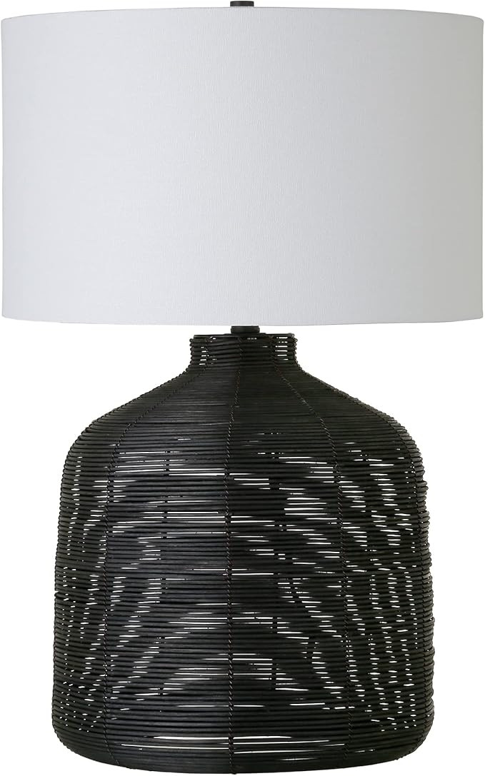 Henn&Hart 27" Tall Oversized/Rattan Table Lamp with Fabric Shade in Black Rattan/White, Lamp, Des... | Amazon (US)