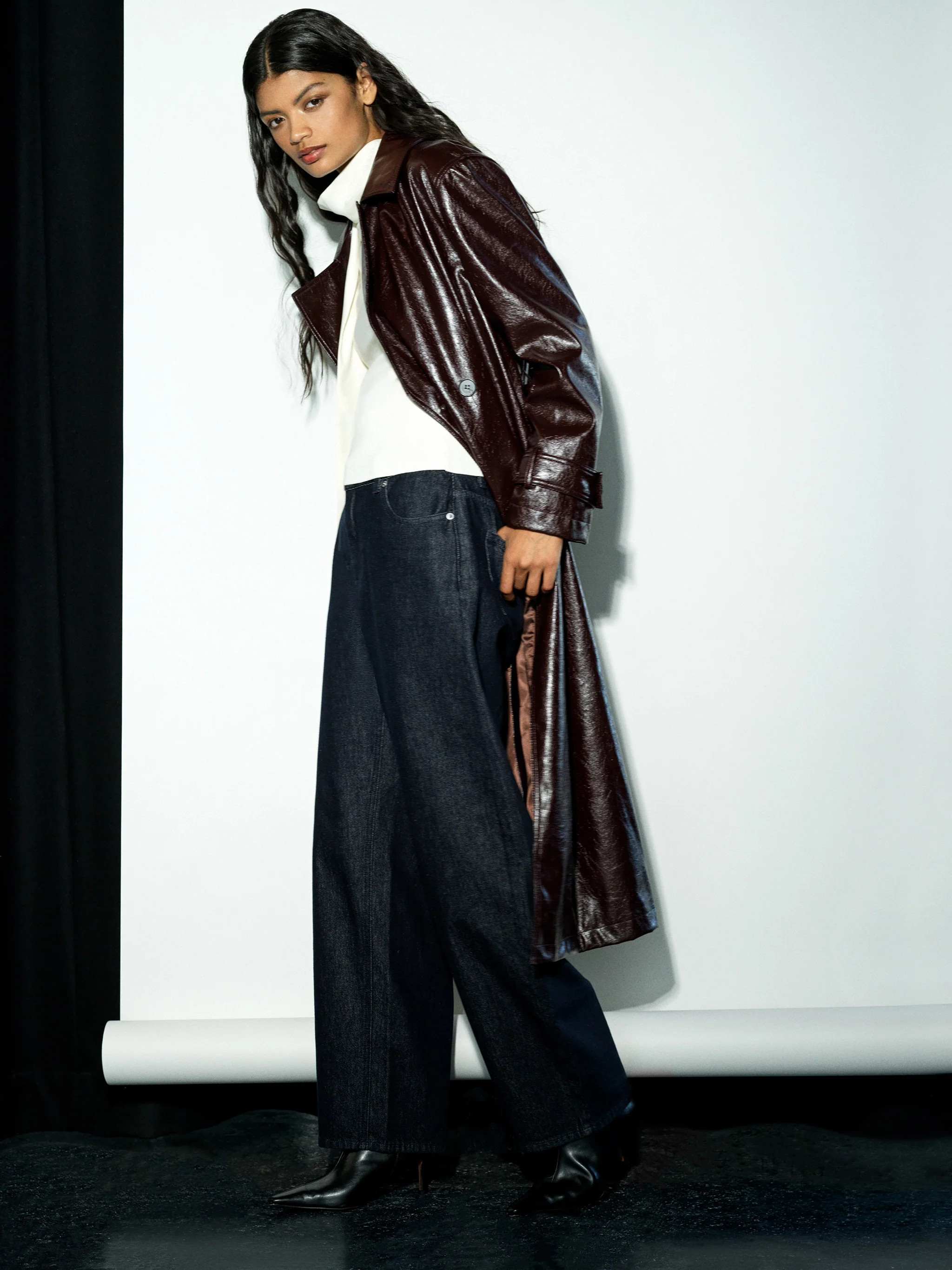 Athene Burgundy Crinkle PU Trench Coat | French Connection (UK)