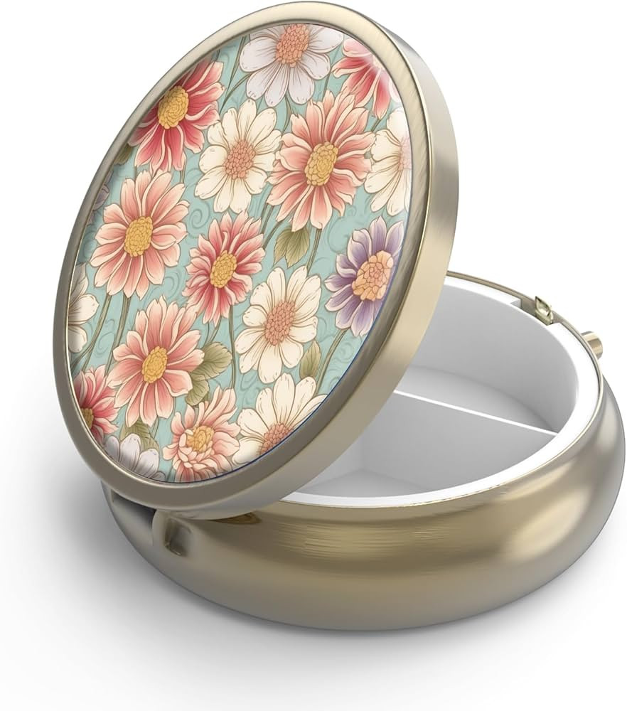 Pill Case Pill Box with Mirror Retro 3 Compartment Small Pill Organizer for Purse or Pocket Bronz... | Amazon (US)