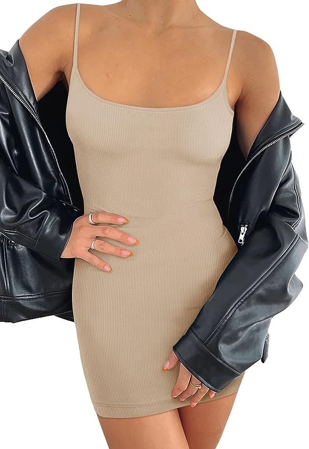 REORIA Women’s Sexy Lounge Slip Short Dress Casual Sleeveless Backless Ribbed Bodycon Mini Dres... | Amazon (US)