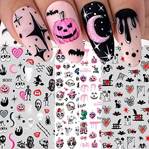 10 Sheets Halloween Nail Art Stickers Decals Self-Adhesive Pegatinas Uñas Horror Bloody Spider W... | Amazon (US)