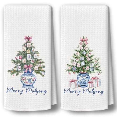 BCUANGD Mahjong Kitchen Towels Decor - Mahjong Themed Gifts Christmas Hand Tea Towels, Holidady Xmas Tree Hostess Gifts Dish Towel Dishcloths Decorations for Kitchen, 16"x24" | Amazon (US)