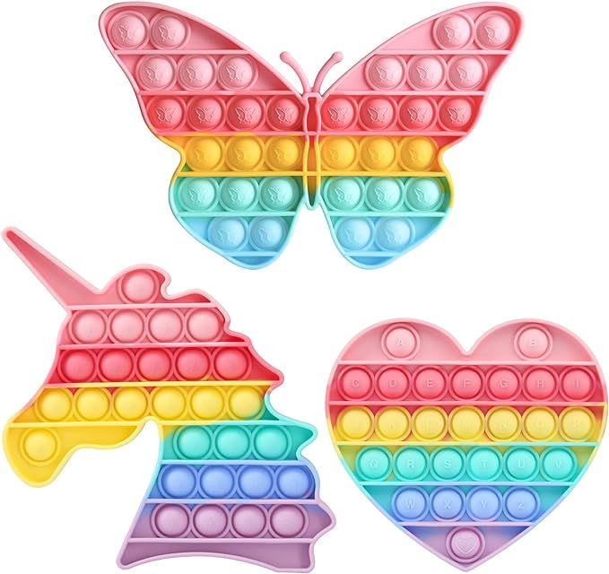 HiUnicorn Pop Butterfly Girls Toys - 3 Pack Easter Basket Stuffers Fidget Gifts for Kids, Unicorn... | Amazon (US)