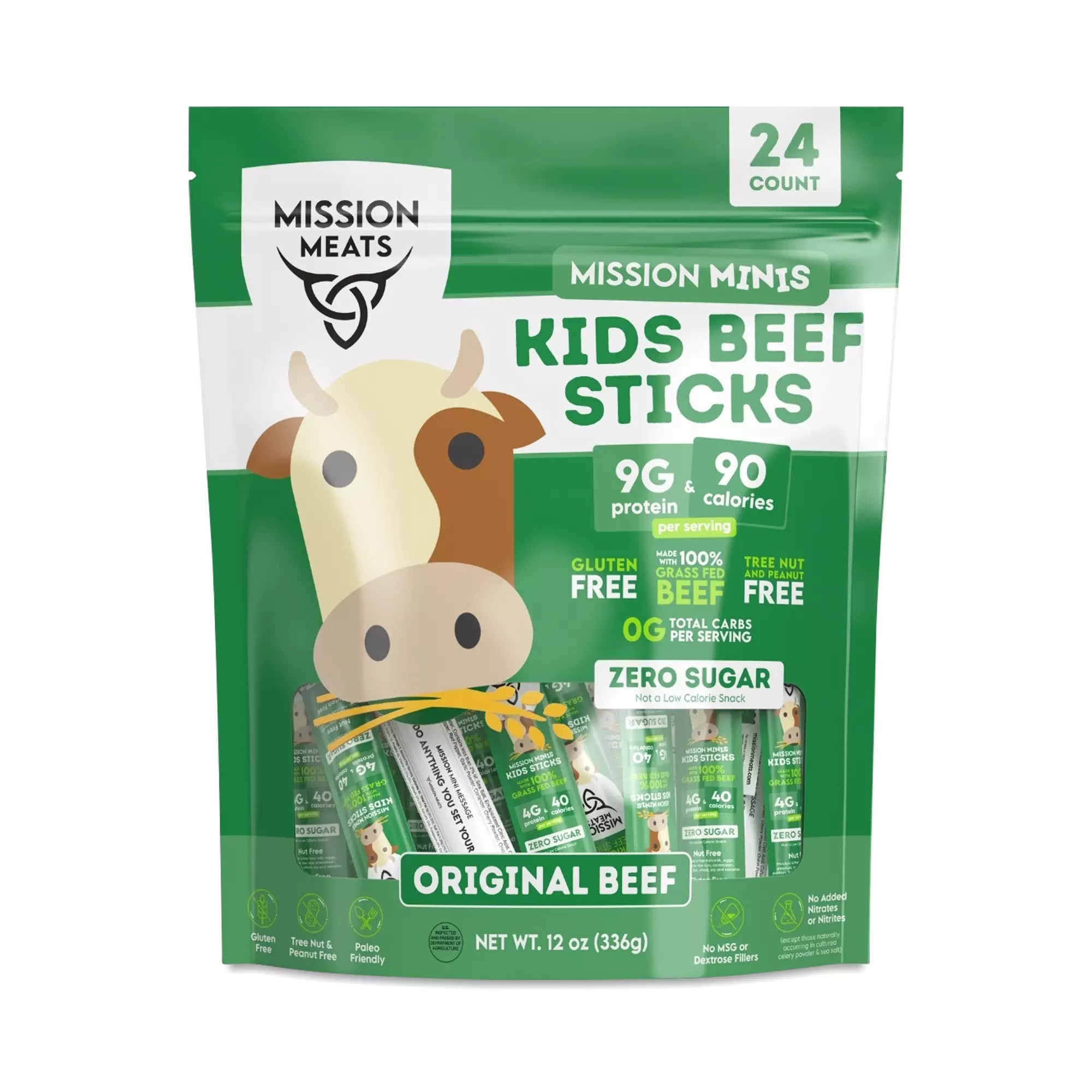 Mission Meats Kids Grass-Fed Beef Sticks, Tasty Original 24 sticks (0.5 oz each) | Thrive Market