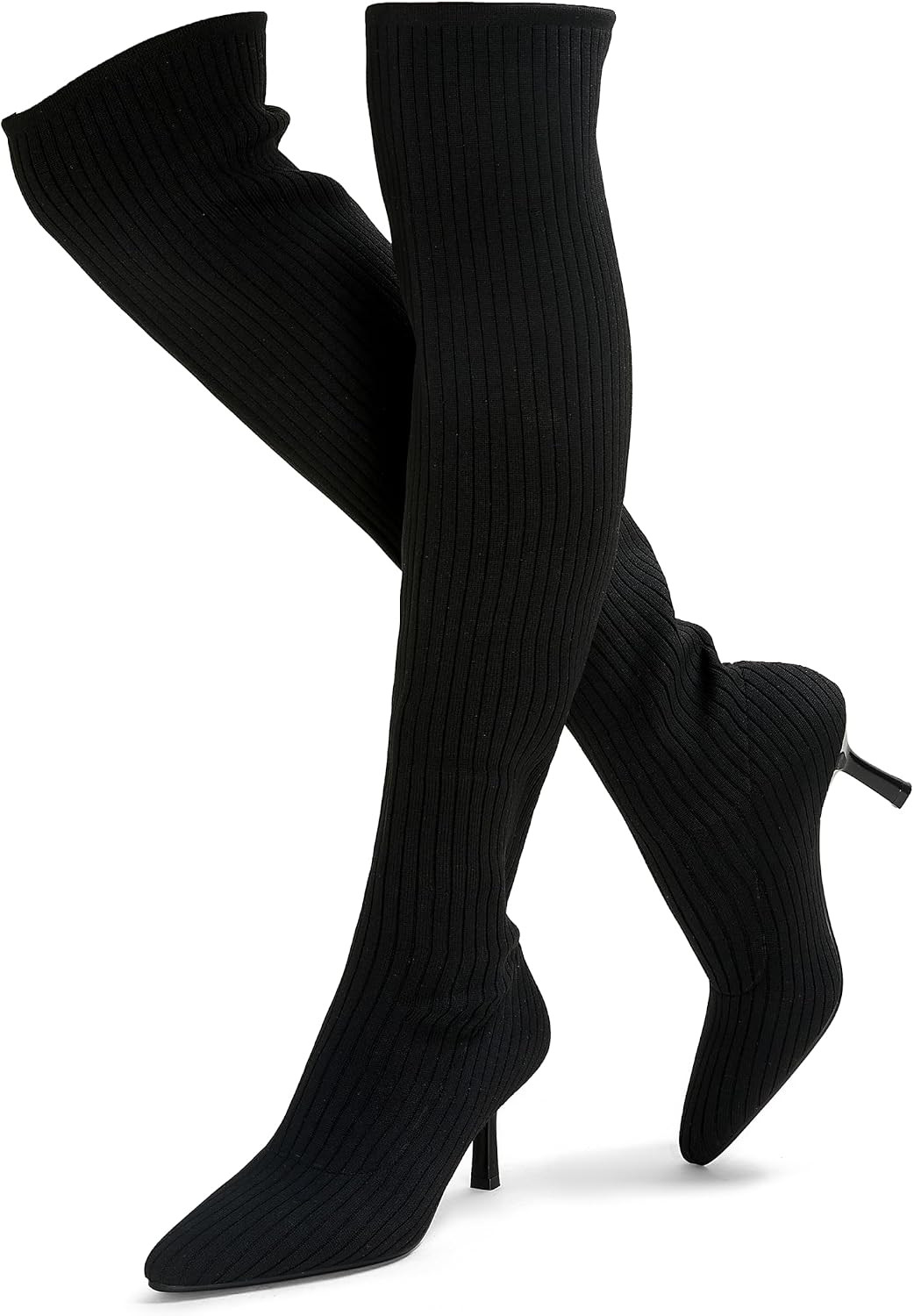 ErikenUrben Women Over The Knee Knit Boots High Heel Thigh High Socks Boots Pointed Toe | Amazon (US)