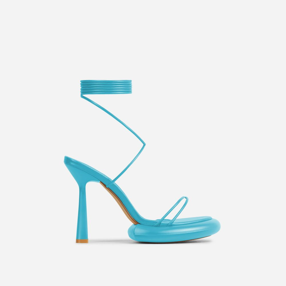 Sauce Lace Up Strappy Statement Platform Heel In Blue Faux Leather | EGO Shoes (US & Canada)