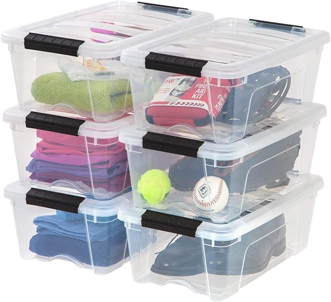 IRIS USA 12 Quart Stackable Plastic Storage Bins with Lids and Latching Buckles, 6 Pack - Clear, ... | Amazon (US)