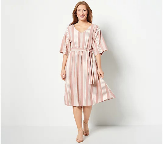 Girl With Curves Linen Blend Midi Dress Dress - QVC.com | QVC