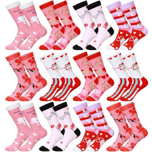 Floraltop 12 Pair Valentine's Day Socks for Women, Heart Love Bear Lip Cupid Rose Gift Patterned Socks for Mom Friends Sister (Cupid) | Amazon (US)
