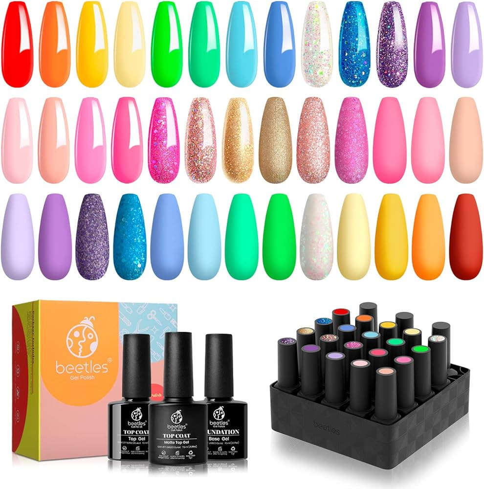 beetles Gel Polish Nail Set 20 Colors Rainbow Collection Green Pink Blue Glitter Nude Manicure Ki... | Amazon (US)