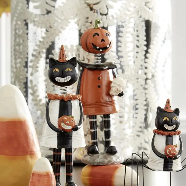 Halloween Pumpkin and Black Cat Bobble Heads | Antique Farm House