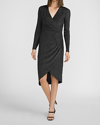 Metallic Cinched V-neck Sheath Dress | Express