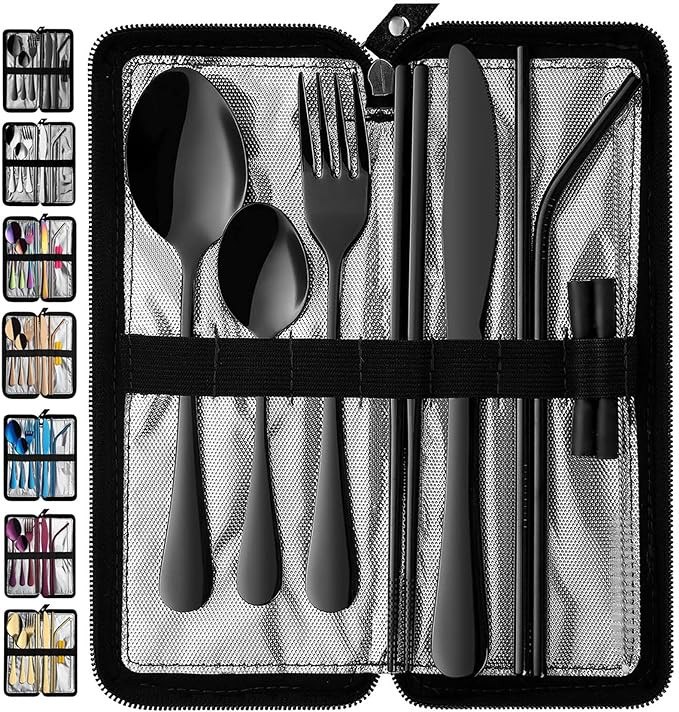 VANDBAO Portable Travel Utensils, Reusable Silverware with Case for Fixing Tableware, 9 Pieces St... | Amazon (US)