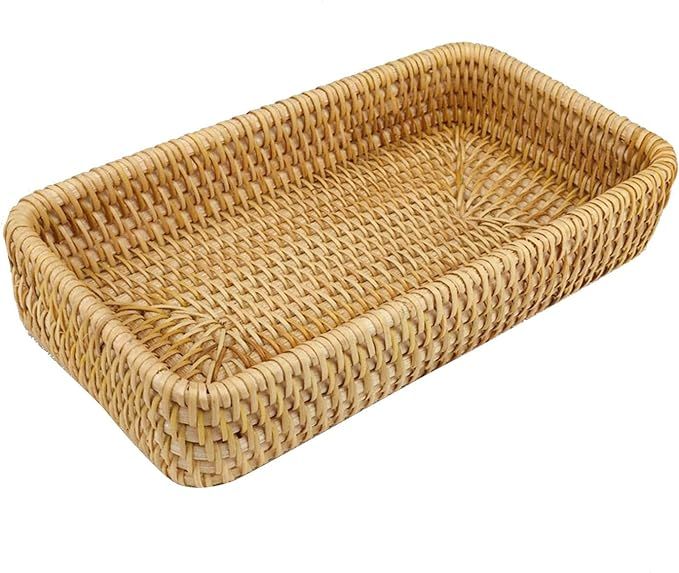 Rectangular Wicker Serving Tray Hand Woven Rattan Tray for Coffee Table Decorative Tabletop Stora... | Amazon (US)