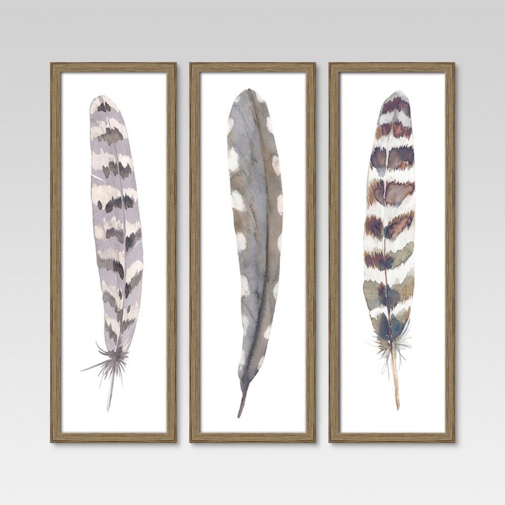 12""X36"" Framed 3pk Feathers - Threshold | Target