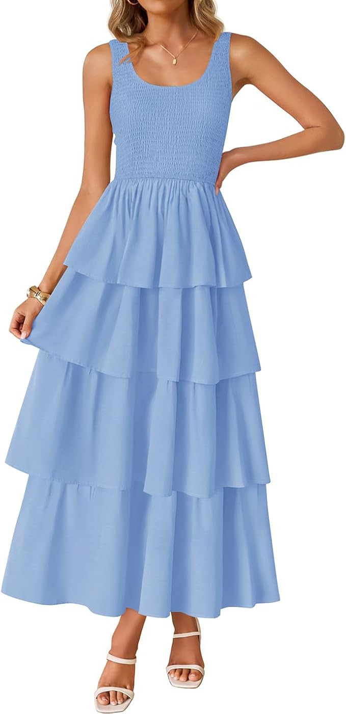 ZESICA Women's 2025 Summer Boho Sleeveless Midi Dress Scoop Neck Ruffle Tiered Layered Swing Long... | Amazon (US)