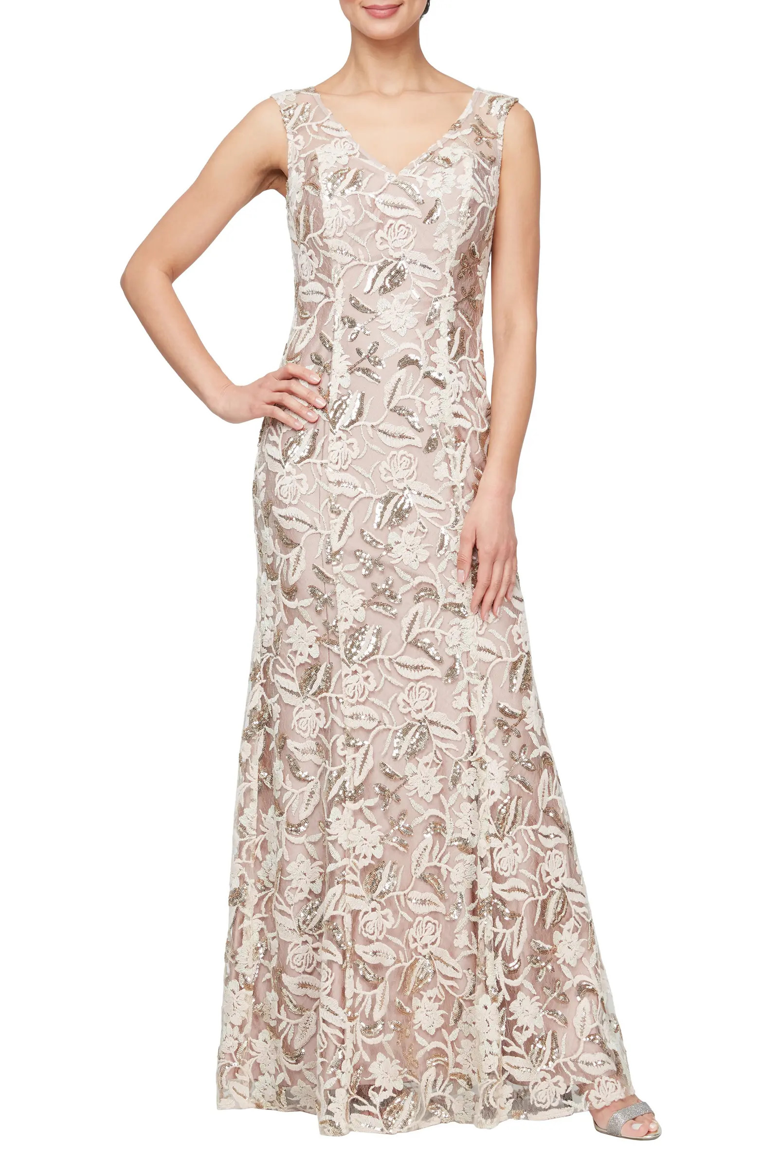 Alex Evenings Floral Embroidered Evening Gown | Nordstrom | Nordstrom