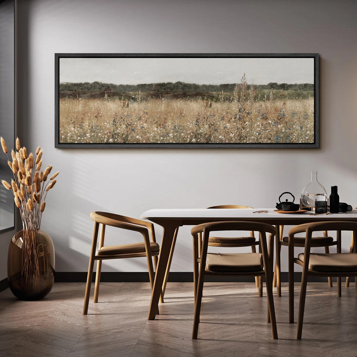 Rustic Countryside "Meadow Wildflowers Retro Neutral Master Bedroom Extra Large Framed Wall Art | Wayfair North America