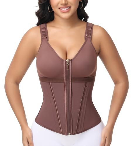 SHAPSHE Waist Trainer Corset for Women Tummy Control Sport Workout Body Shaper Vest for Women Postpartum Gym Zipper Mocha | Amazon (US)