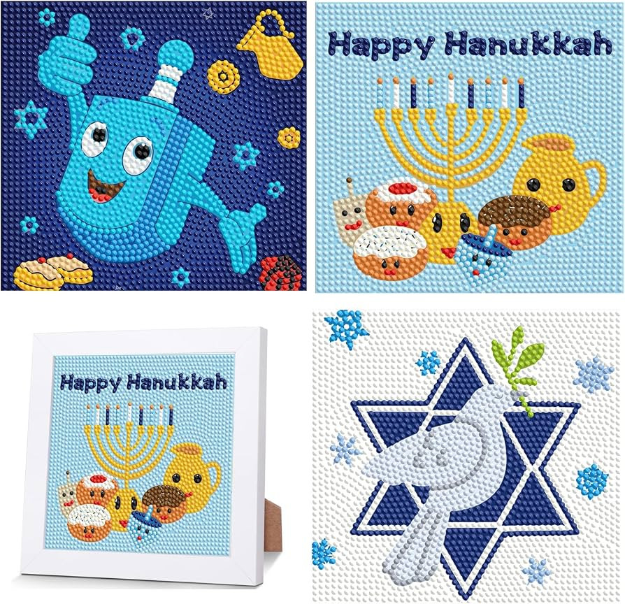 3 Pack Hanukkah Diamond Art Kits with Frames, Cartoon Chanukah Sign DIY Diamond Painting Kits, 5D... | Amazon (US)