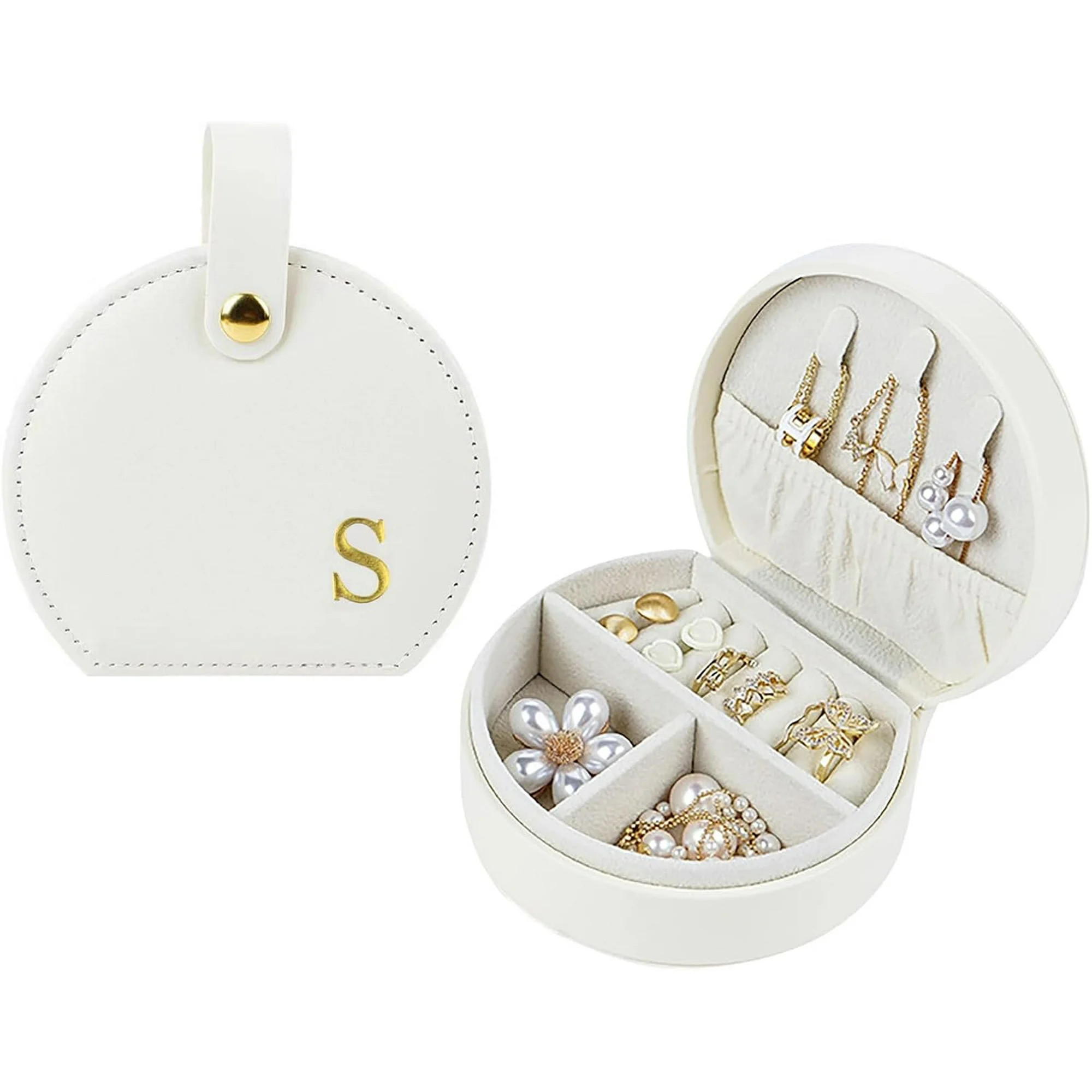 Bybiment Travel Jewelry Case, Jewelry Box, Half-Moon Design with Golden Initial Case, for Jewelry... | Walmart (US)