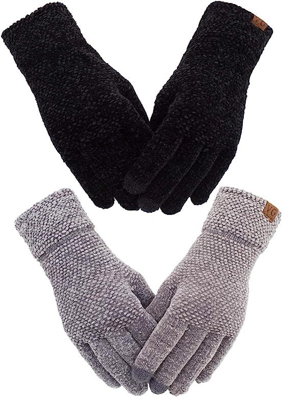 Women's Winter Touch Screen Gloves Chenille Warm Cable Knit 3 Touchscreen Fingers Texting Elastic... | Amazon (US)
