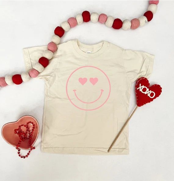 Heart Eyes Smiley Face T-Shirt | Baby bodysuit Heart eyes Smiley face | Toddler Valentine's Day S... | Etsy (US)