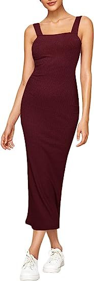 Amazon.com: Verdusa Women's Sleeveless Slit Back Ribbed Bodycon Midi Tank Dress Wine Red XL : Clo... | Amazon (US)