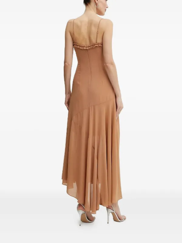 Bardot Ruffled Asymmetric Dress | Brown | FARFETCH GE | Farfetch Global