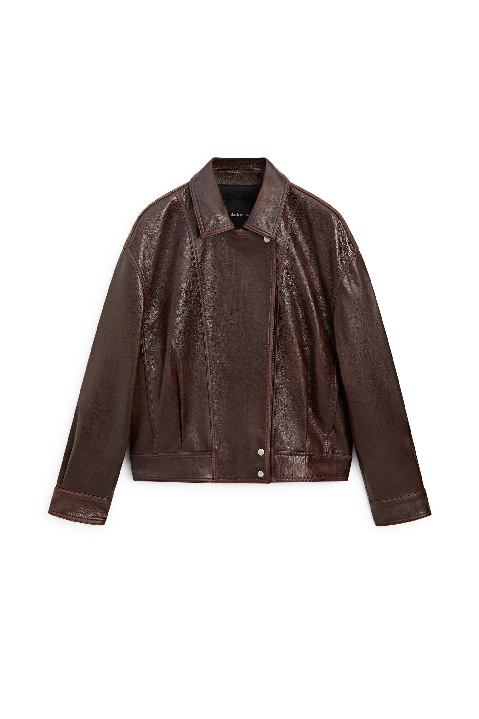 Pleated-detail Nappa leather jacket - BROWN | Massimo Dutti UK