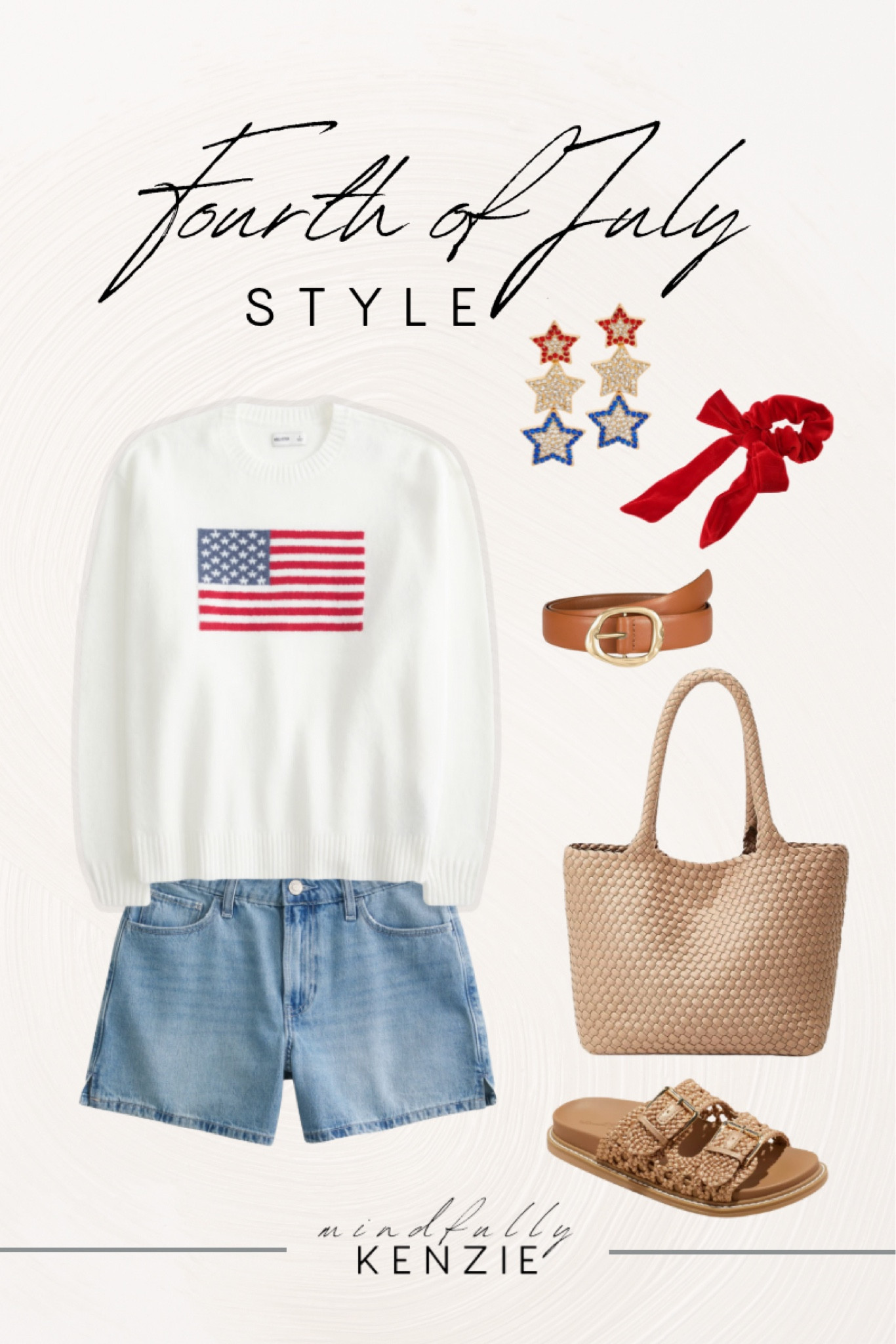 Fourth of July Style

American flag sweater  denim shorts  woven sandals  leather belt  tote bag  red scrunchie  star earrings  summer style 

#LTKSeasonal #LTKFindsUnder50 #LTKSummerEdit