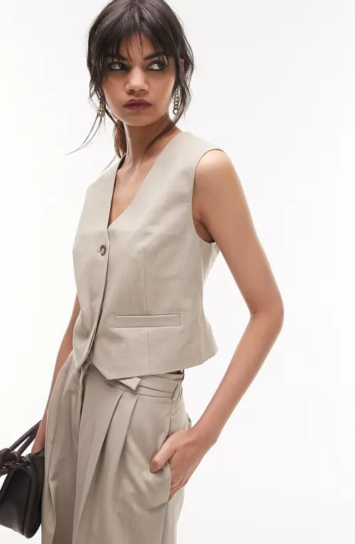 Topshop V-Neck Waistcoat in Beige at Nordstrom, Size 6 Us | Nordstrom